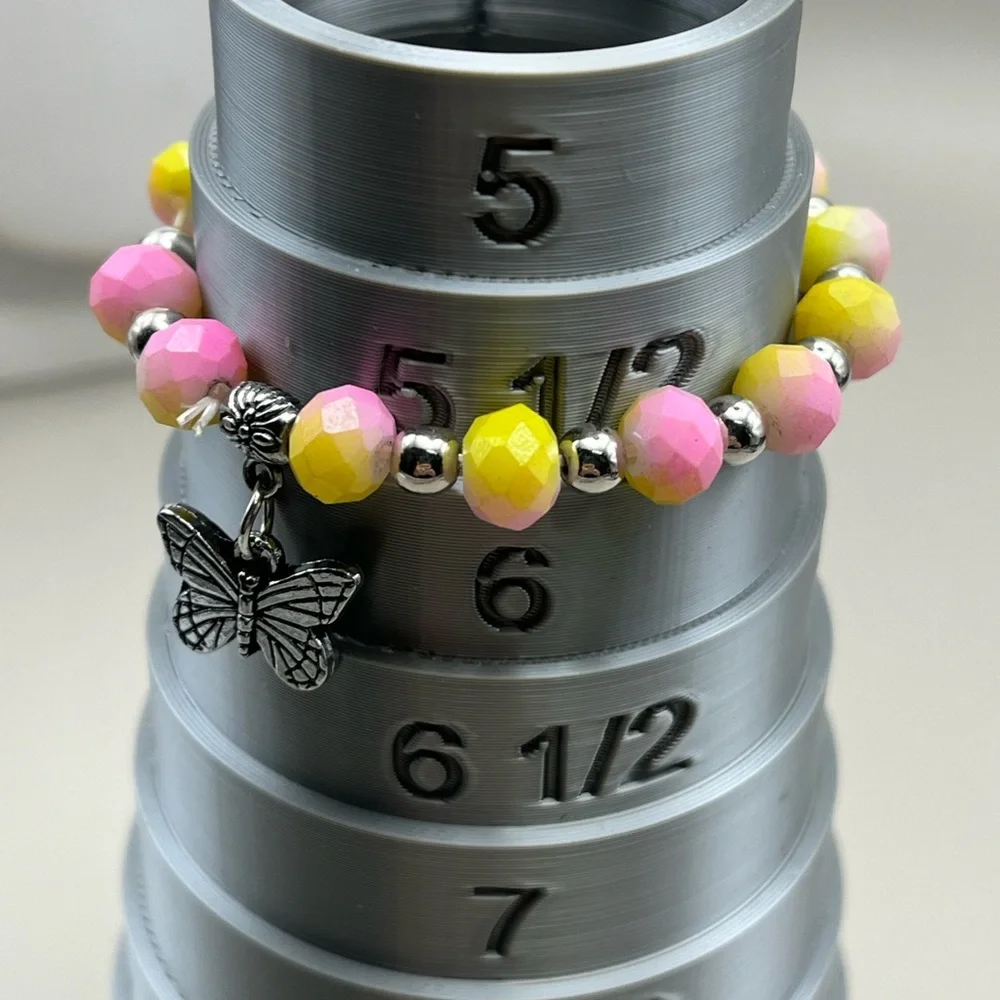 Yellow and Pink Beaded Bracelet with Butterfly Charm